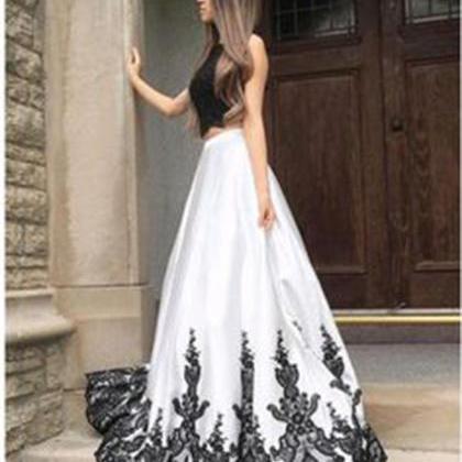 White Prom Dresses with Black Lace,..