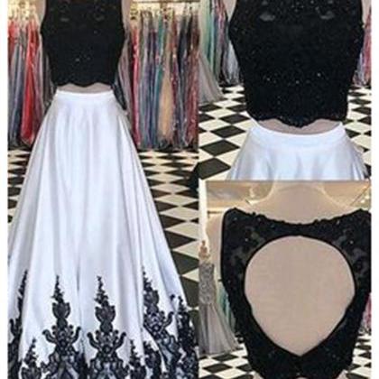 White Prom Dresses with Black Lace,..