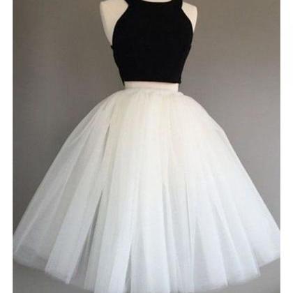 Black White Prom Dresses, Prom Dresses, Tea Length..