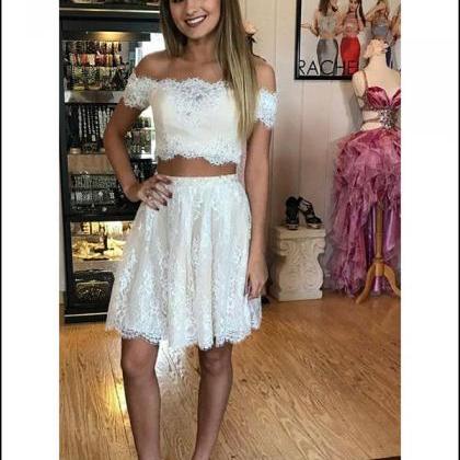 Lace Homecoming Dresses, Lace Prom Dresses, Short Lace Prom Dresses, Two Pieces Prom Dresses, Sexy Prom Dresses, 2 Pieces Prom Dresses, 2018 Prom Dresses, Short Homecoming Dresses, Graduation Dresses, Mini Party Dress, Prom Dresses with Appliques, Custom Made