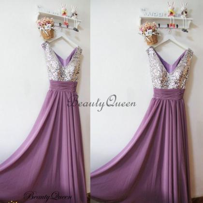 Bridesmaid Dresses With Silver Sequins, Grape..