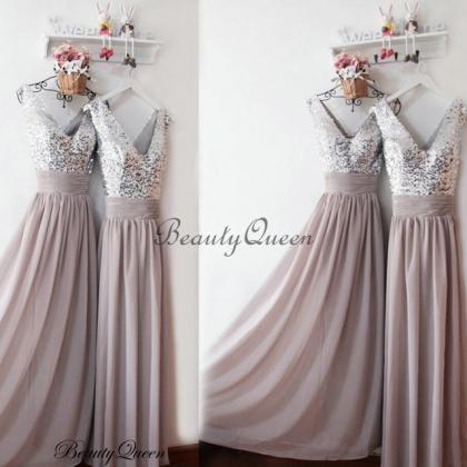 Bridesmaid Dress,Silver Sequins Bri..