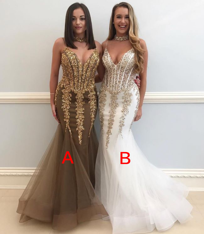 lace gold prom dress