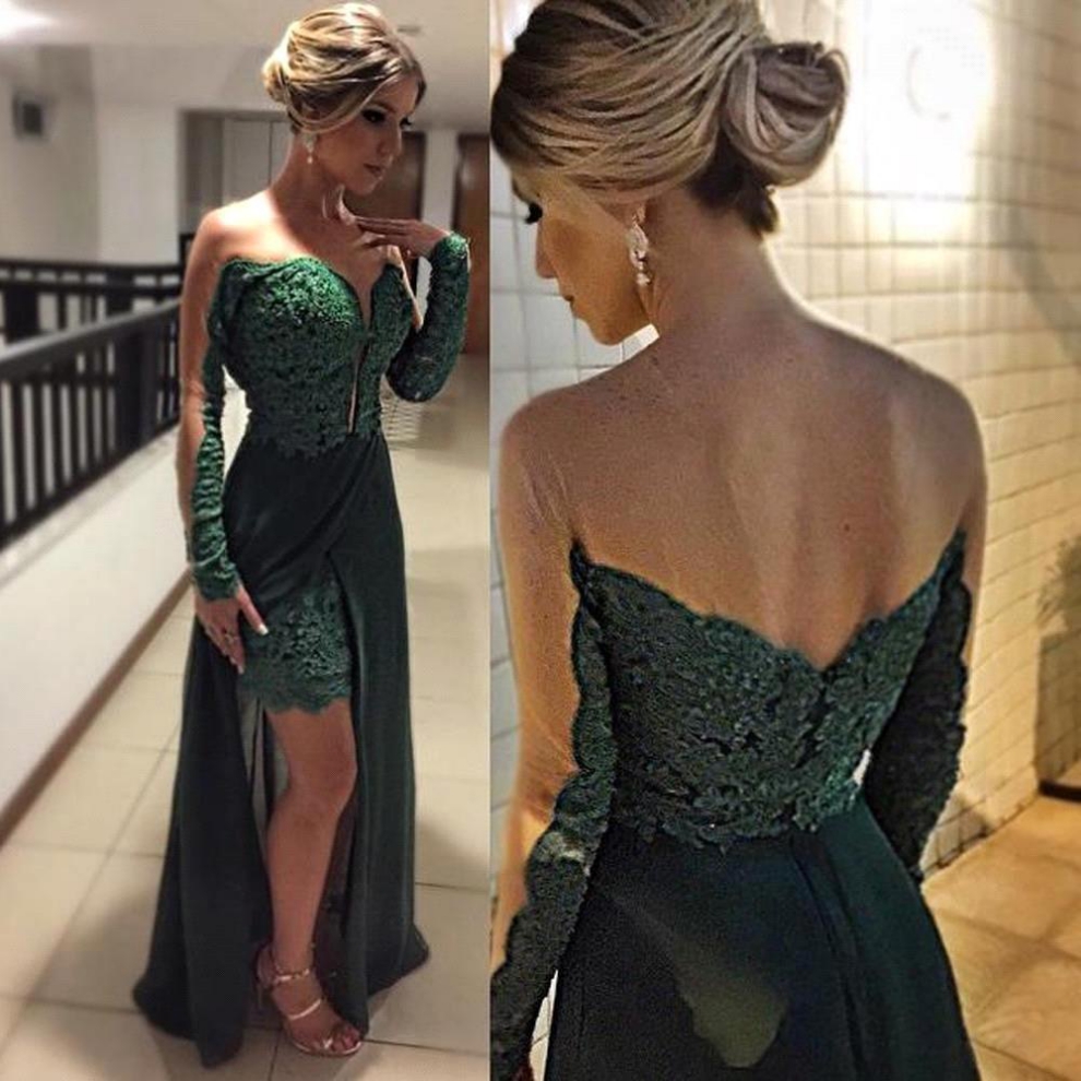 dark green high low dress