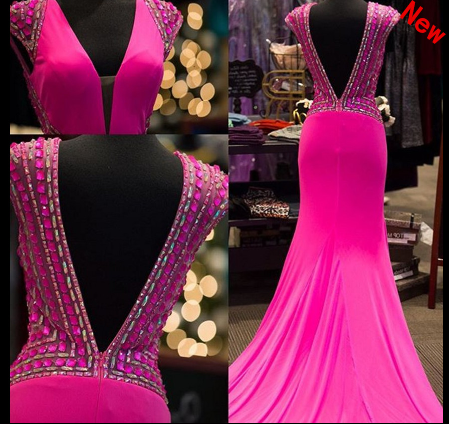 Mermaid Prom Dress, Sexy Mermaid Prom Dresses,Long Prom Dress 2018,Prom Dresses with Beadings,Sexy Evening Dresses,Fuchsia Evening Gowns,Prom Party Dresses,Pageant Dresses,Prom Dresses with V Neck,Custom Made