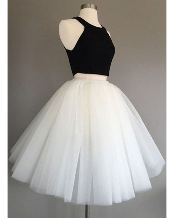 Black White Prom Dresses, Prom Dresses, Tea Length Prom Dresses, Two Pieces Prom Dresses, Sexy Prom Dresses, 2 Pieces Prom Dresses, 2018 Prom