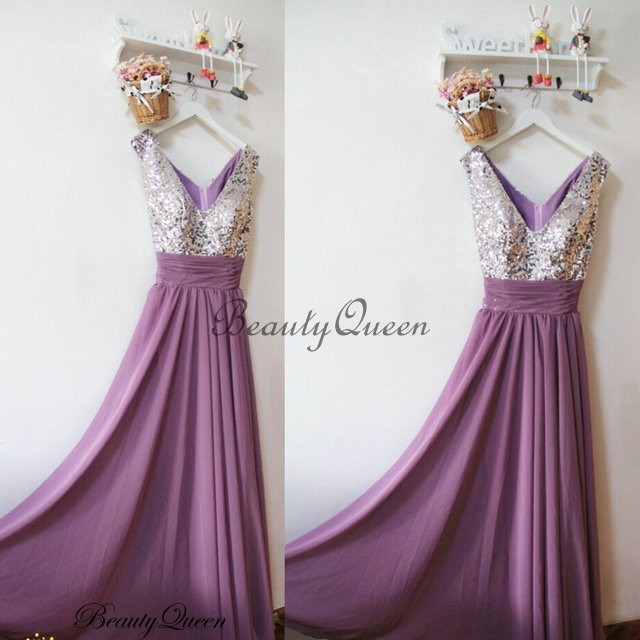 Bridesmaid Dresses With Silver Sequins, Grape Chiffon Bridesmaid Dress ,silver Sequins Bridesmaid Dress, Maid Of Honor Dress,long Chiffon