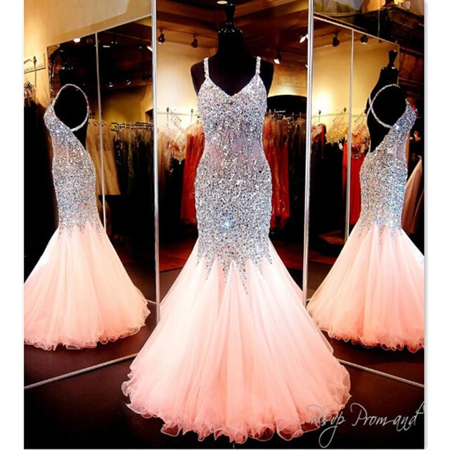 Mermaid Prom Dresses,sexy Prom Dresses, See Through Coral Prom Dresses Long,prom Dress 2016,spaghetti Straps Prom Dresses Beaded,evening