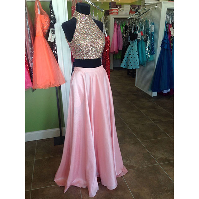 Two Pieces Prom Dresses,2 Piece Prom Dresses, 2016 Prom Dresses,Evening Dresses,Beaded Prom Gowns, Pink Prom Dress Beaded,Pink Pageant Dress,Prom Dress with Beadings,Prom Dresses