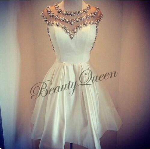 Homecoming Dresses,Ivory Satin Homecoming Dress,2016,Ivory Prom Dress,Short Homecoming Dress,Sexy Short Prom Dress with Pearls,Graduation Dress