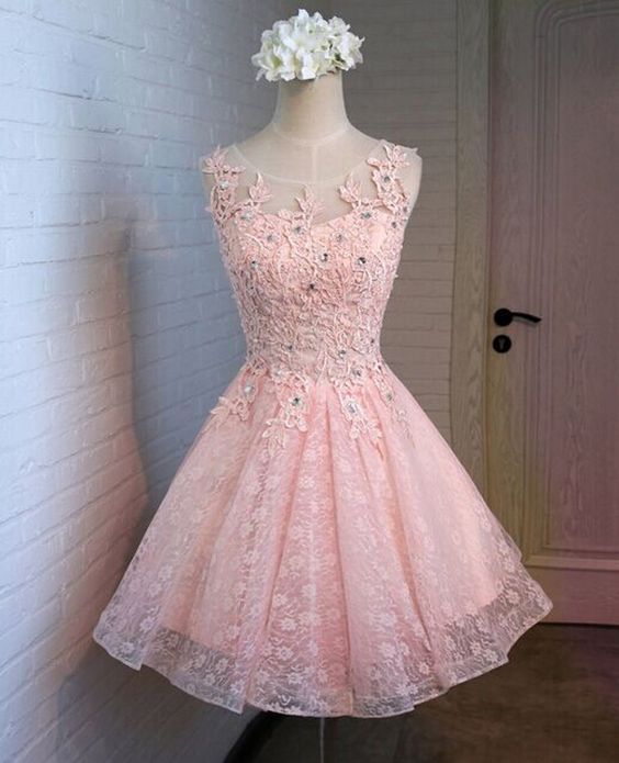 Blush Pink Handmade Floral Applique Homecoming Dress