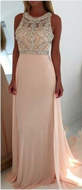 Prom Dresses,Scoop Prom Gowns,Long Chiffon Prom Dresses,Coral Prom Dress,Prom Dresses with Beadings,Fully Beadings Prom Dress 2017