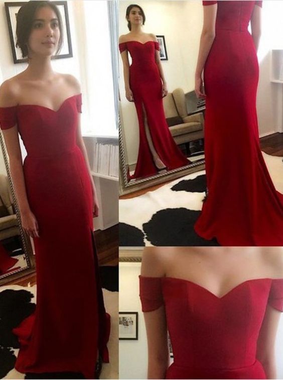 Prom Dresses,Mermaid Prom Gowns,Cap Sleeve Prom Dresses,Red Prom Dress,Long Prom Dresses, Mermaid Prom Dresses, Prom Dress Split Side,2017