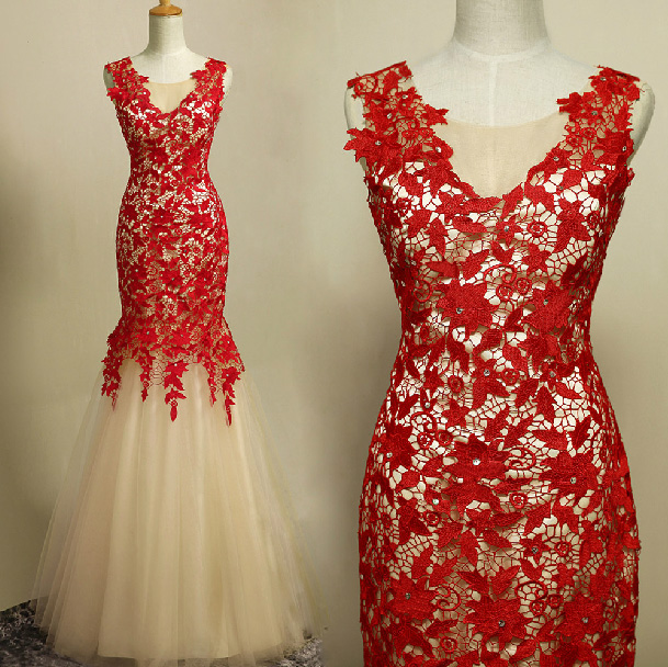 Prom Dresses,red Lace Prom Dresses ,champagne Tulle Prom Dress,mermaid Prom Dresses,mermaid Evening Gowns Beaded,mermaid Evening Dress, 2017