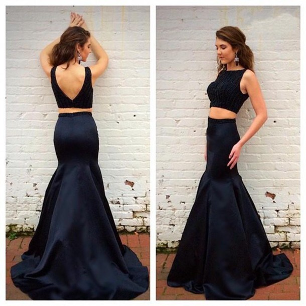 black two piece mermaid prom dress