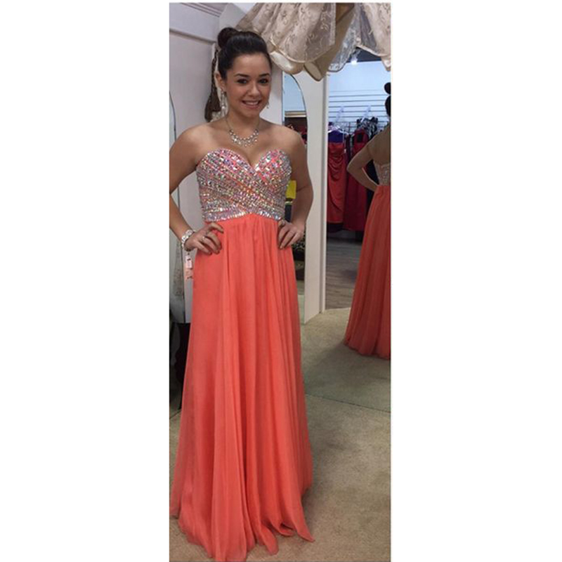 Prom Dresses, Prom Dresses with Beadings, Sweetheart Prom Dresses, Strapless Prom Dresses, Orange Chiffon Prom Dresses, Long Prom Dresses, 2017 Prom Dresses, Sexy Prom Dresses Backless, Evening Dresses, Prom Dresses 2017, Real Samples Prom Dresses, Custom Made