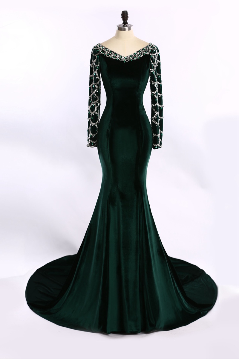 green velvet mermaid dress