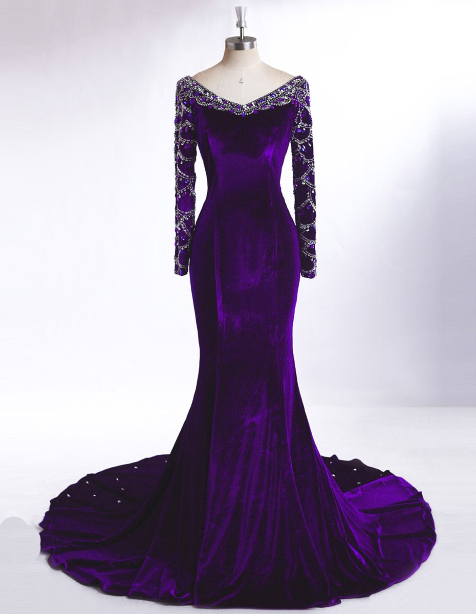 Purple Velvet Long Sleeve Dress Shop ...