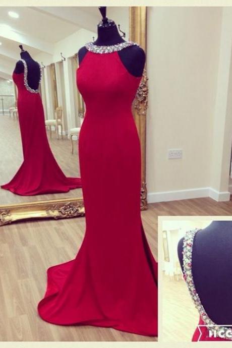 Halter Beaded Mermaid Long Prom Dress, Evening Dress with An Open Back