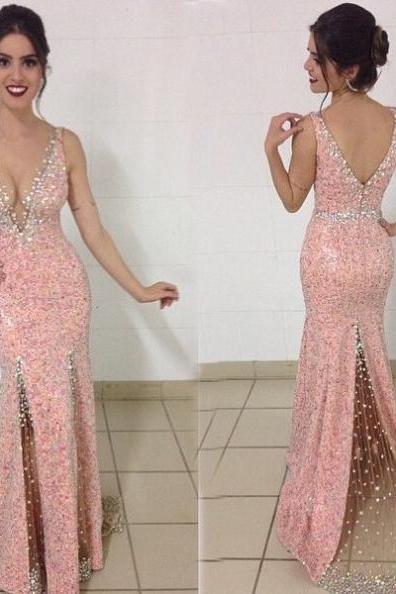 Sparkly Prom Dresses Sequined, Sexy Mermaid Prom Dresses,Long Prom Dress 2018,Prom Dresses with Sequins,Sexy Evening Dresses,Pink Evening Gowns,Prom Party Dresses,Pageant Dresses,Prom Dresses with Illusion Train,Custom Made