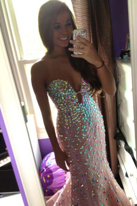 Strapless Prom Dresses, Mermaid Prom Dresses,Long Prom Dress 2018,Prom Dresses with Colorful Beadings,Sexy Evening Dresses,Pink Evening Gowns,Prom Party Dresses,Pageant Dresses,Sexy Prom Dresses Sweetheart,Custom Made