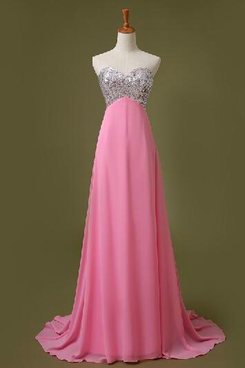 Prom Dresses,Long Prom Dress Sequined, Pink Prom Dresses,Long Party Dresses,2016 Evening Dress,Strapless Prom Gowns, Chiffon Prom Dress Beaded,Pageant Dress,Sweetheart Prom Dress,2016
