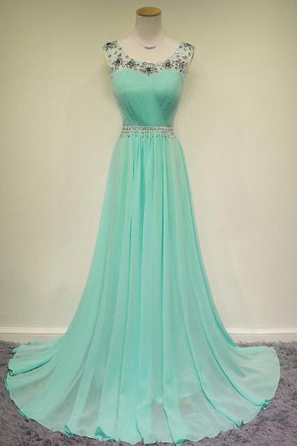 Prom Dresses,Long Prom Dress Sequined,Mint Prom Dresses,Long Party Dresses,2016 Evening Dress,Scoop Prom Gowns, Chiffon Prom Dress Beaded,Pageant Dress,Mint Green Prom Dress,2016,Real Samples