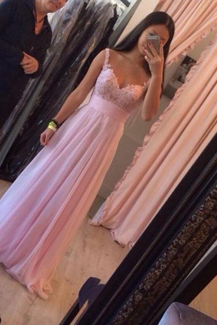 Prom Dresses,Long Lace Prom Dress, Pink Lace Prom Dresses,Long Party Dresses,2016 Evening Dress,Sexy Spaghetti Straps Prom Gowns, Chiffon Prom Dress Beaded,Pageant Dress,Sweetheart Prom Dress,2016
