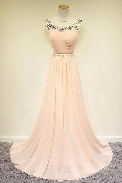 Peach Prom Dresses,Long Prom Dress Beaded,2016 Prom Dresses,Long Party Dresses,2016 Evening Dress,Scoop Prom Gowns, Chiffon Prom Dress Beaded,Pageant Dress,Peach Prom Gowns,2016,Real Samples