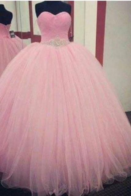 Quinceanera Dresses,Long Prom Dresses Ball Gown,Pink Prom Dresses,Formal Sweet 16 Dress,Sweet 15 Dresses, Puffy Tulle Prom Dress Beaded,Pageant Dress,Sweetheart Prom Dresses