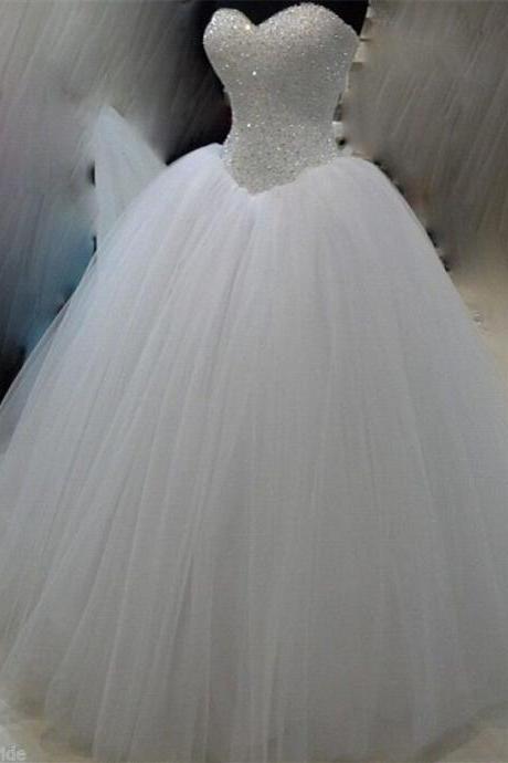 Beaded Embellished Sweetheart Floor Length Tulle Wedding Gown