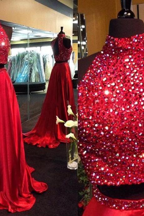 Two Pieces Prom Dresses,2 Piece Prom Dresses, 2016 Prom Dresses, Dark Red Evening Dresses,Beaded Prom Gowns,Burgundy Prom Dresses,Burgundy Pageant Dress,Prom Dress with Beadings,Prom Dresses