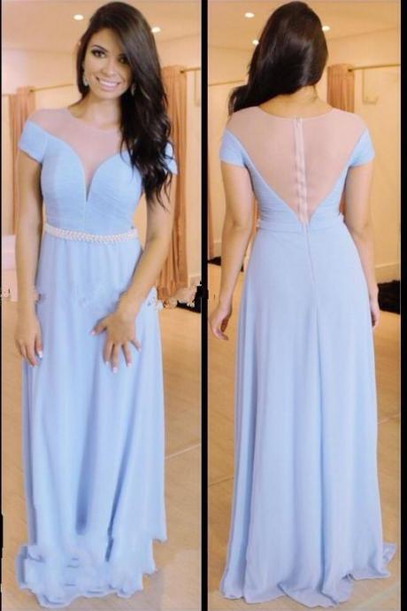 Lavender Prom Dresses,Sexy Sheer Neckline Prom Dresses, 2016 Prom Dresses, Chiffon 2016 Long Formal Dress, Evening Dresses,Short Sleeves Prom Gowns,A line Prom Dresses Beaded,Prom Dress See Through Back,Prom Dresses