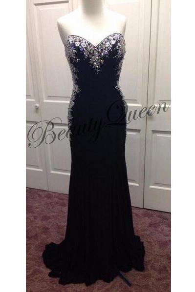 Prom Dresses,Black Prom Dresses ,Sexy Strapless Prom Dresses, 2016,Backless Prom Dresses, Evening Dresses,A line Prom Gowns,Prom Dresses Beaded