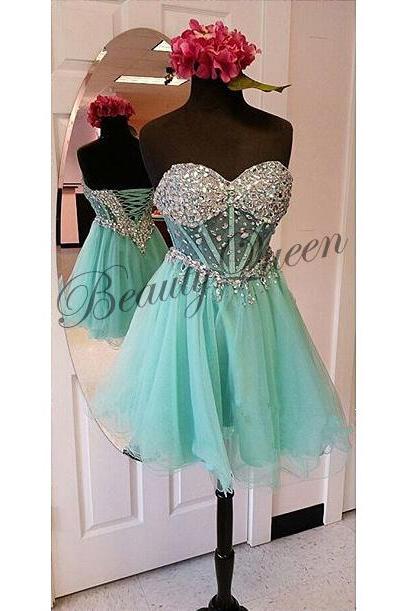 Homecoming Dresses,Sweetheart Homecoming Dress,2016,Mint Prom Dress,See Through Organza Homecoming Dress,Sexy Short Prom Dress ,Graduation Dress,Sexy Party Dress
