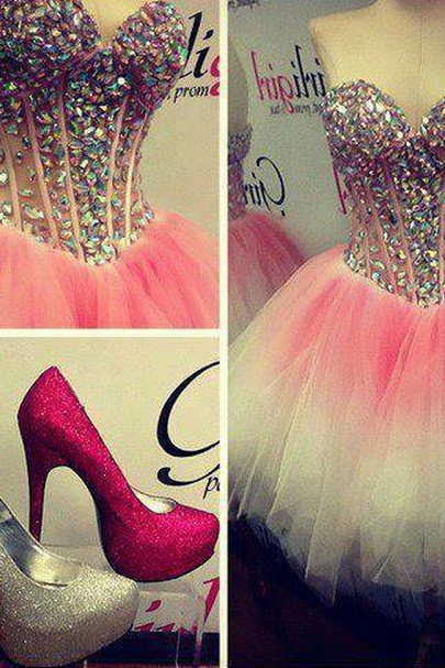 Homecoming Dresses,Sweetheart Homecoming Dress,2016,Pink and White Prom Dress,See Through Organza Homecoming Dress,Sexy Short Prom Dress ,Graduation Dress,Sexy Party Dress