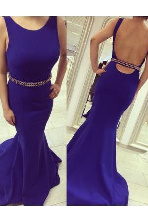 Evening Dresses,Royal Blue Prom Dresses 2017,Scoop Prom Gowns,Mermaid Prom Dresses