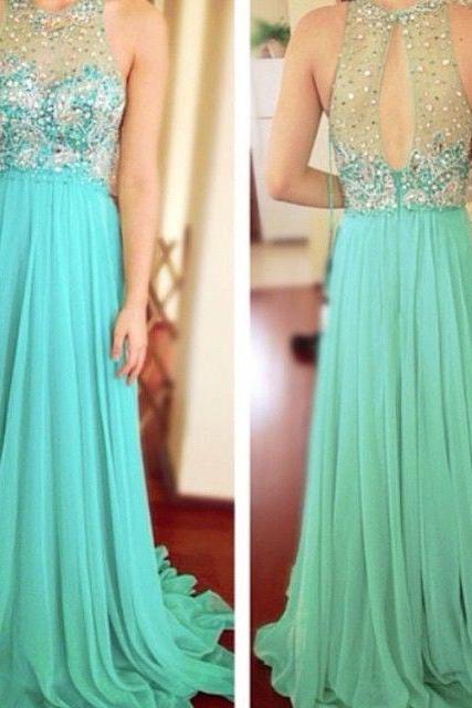 Prom Dresses 2017,Halter Prom Gowns,Long Chiffon Prom Dresses,Turquoise Prom Dress,Sexy Evening Dresses
