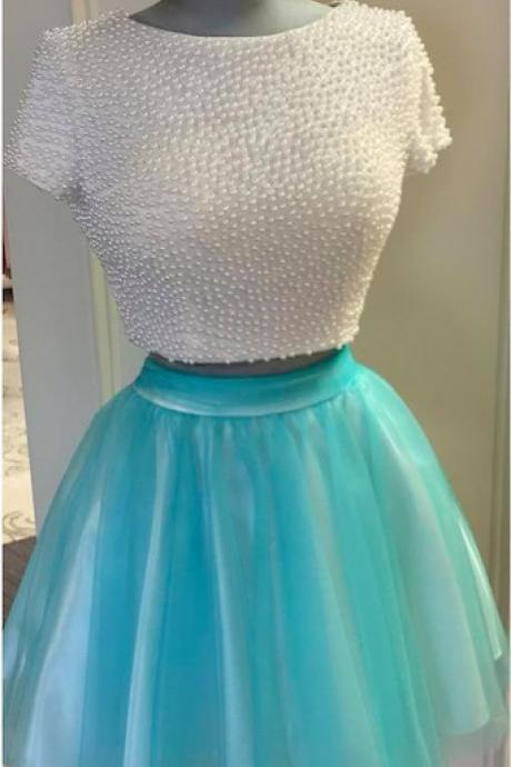 Homecoming Dresses,Two Pieces Prom Dresses,2 Piece Prom Dresses, 2017 Prom Dresses,Short Two Piece Homecoming Dress,Prom Dress with Pearls,Two Piece Prom Gowns, Short Prom Dress,2017