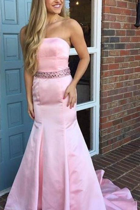 Prom Dresses,Mermaid Prom Gowns,Long Prom Dresses,Pink Satin Prom Dress,Backless Prom Dress, Mermaid Prom Gowns, 2017
