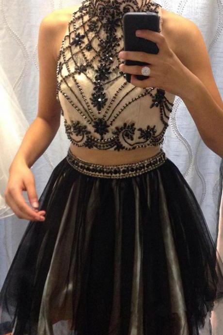 Prom Dresses,Two Piece Prom Dresses,2 Piece Prom Dresses, 2017 Prom Dresses,Short Two Piece Homecoming Dress,Prom Dress with Pearls,Two Piece Prom Gowns, Short Prom Dress,2017