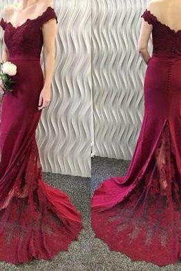 Prom Dresses,Burgundy Prom Dresses ,Lace Prom Dress,Mermaid Prom Dresses,Mermaid Evening Gowns Appliquéd,Mermaid Evening Dress,Wedding Party Dresses,2017 Prom Dresses,Custom Made