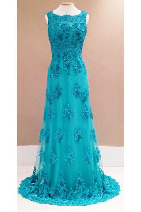 Prom Dresses,Turquoise Lace Prom Dresses ,Lace Prom Dress,Sexy Prom Dresses,Elegant Lace Evening Gowns,Long Evening Dress, Pageant Dresses,2017 Prom Dresses, Custom Made