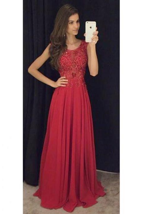 Prom Dresses,Red Lace Prom Dresses ,Lace Chiffon Prom Dress,Long Prom Dresses,Lace Evening Gowns, Elegant Lace Evening Dress, Pageant Dresses,2017 Prom Dresses, Custom Made