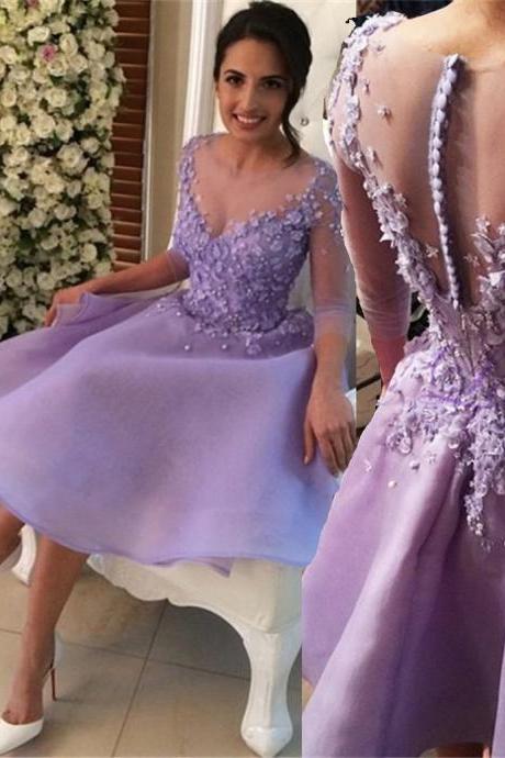 Prom Dresses, Prom Dresses with Flowers, Short Prom Dresses, 2017 Prom Dresses, Short Homecoming Dress, Light Purple Prom Dress, Prom Gowns, Short Party Dress, Prom Dresses 2017, Custom Made
