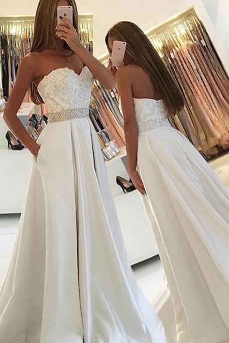 Gorgeous Prom Dresses, Strapless Lace Prom Dress, Long Prom Dresses, 2017 Prom Dresses, Prom Dress with Appliqués Embroidered, Satin Prom Dresses Long, Sweetheart Prom Dress, Pageant Gowns, Formal Dresses, Sexy Prom Dress, Custom Made