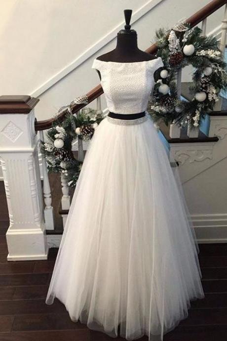 Two Pieces Prom Dresses, Prom Dresses 2017, Off The Shoulder Prom Dresses, Long Prom Dresses, White Prom Dresses, 2 Pieces Prom Dresses, Formal Dresses, Evening Dresses 2017, Long Evening Gowns, Party Dress, Custom Made