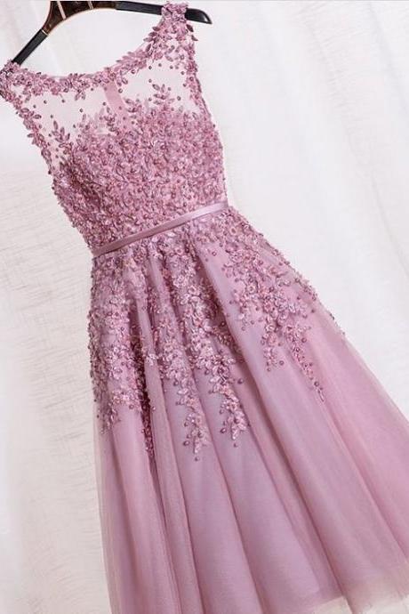 Homecoming Dresses, Graduation Dresses, Mini Party Dress, 2017 Homecoming Dresses Embroidered Lace, Short Prom Dresses, Durty Pink Prom Dresses, Tulle Prom Dresses Appliqués, Lace Prom Dresses, Short Prom Dress, Real Samples Prom Dresses, 2017 Prom Dresses, Custom Made