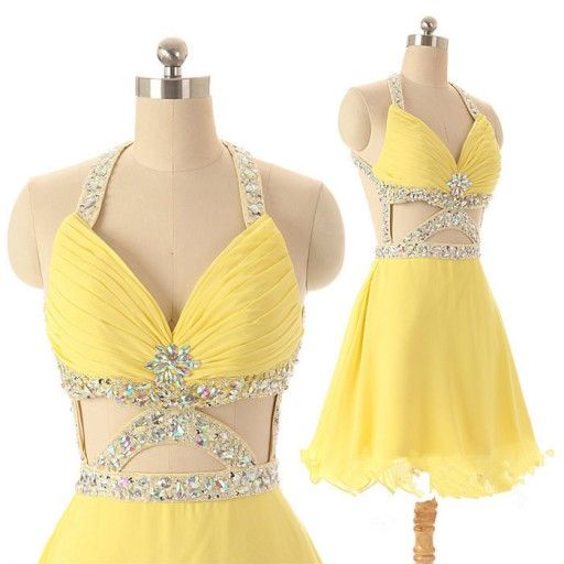 Halterneck Short yellow red Dress
